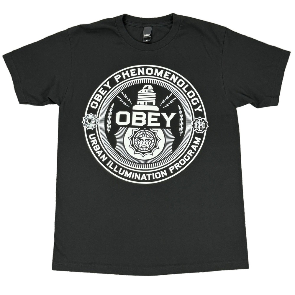 Y2K OBEY Men's Medium Black T-Shirt Phenomenology Urban Illumination Program USA